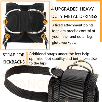 Ankle Strap for Cable Machine (Pair) Adjustable Comfort fit Neoprene and Reinforce 4 D-Rings, Upgraded Ankle Strap Gym Cable Attachment for Glute Kickbacks & Lower Body Exercises fit Women & Men