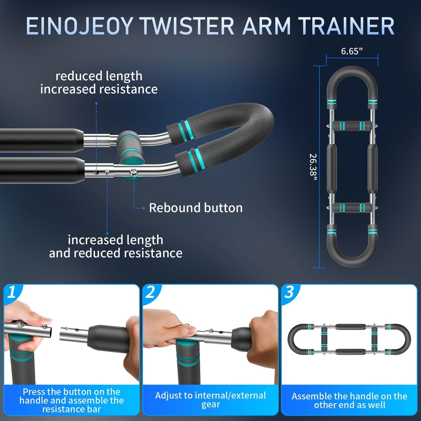 EINOJEOY Twister arm Trainer, Adjustable Resistance Chest Workout Equipment,Forearm Power Exercise bar, pectoralis spinalis Device, Portable Detachable Design(60-90lbs)