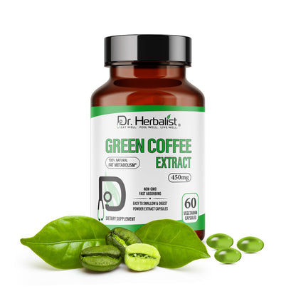 Dr. Herbalist Green Coffee Extract 450mg – 60 Vegan Capsules | 10:1 (4,500mg Raw Eq) | Caffeine-Free Unroasted Coffee Bean Supplement