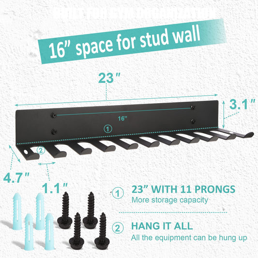 Alvade Home Gym Storage Rack, Extra Long 23‘Barbell Rack Weight Room Organizer 11 Prong Gym Equipment Storage Rack for Gym Accessories Like Fitness Bands,Resistance Bands,Straps,Foam Rollers,Barbell