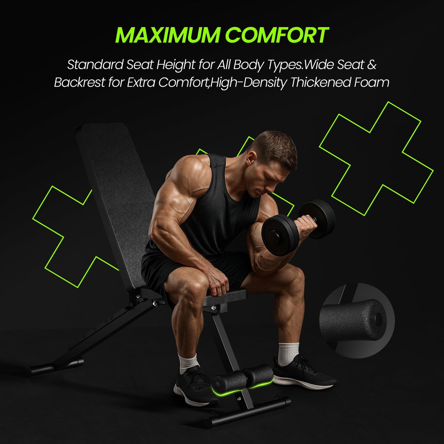 Adjustable Weight Bench for Home Gym, Foldable Workout Bench for Full Body Fitness Dumbbell Exercise, 600LBS Incline Decline Flat Bench with Resistance Bands for Strength Training