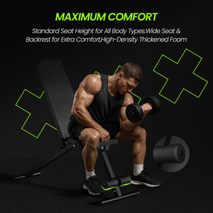Adjustable Weight Bench for Home Gym, Foldable Workout Bench for Full Body Fitness Dumbbell Exercise, 600LBS Incline Decline Flat Bench with Resistance Bands for Strength Training