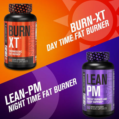 Jacked Factory Burn-XT Clinically Studied Thermogenic Fat Burner (120 Capsules), Lean PM Nighttime Fat Burner and Sleep Aid (120 Capsules), Lean-XT Caffeine-Free Weight Loss Supplement (60 Capsules)
