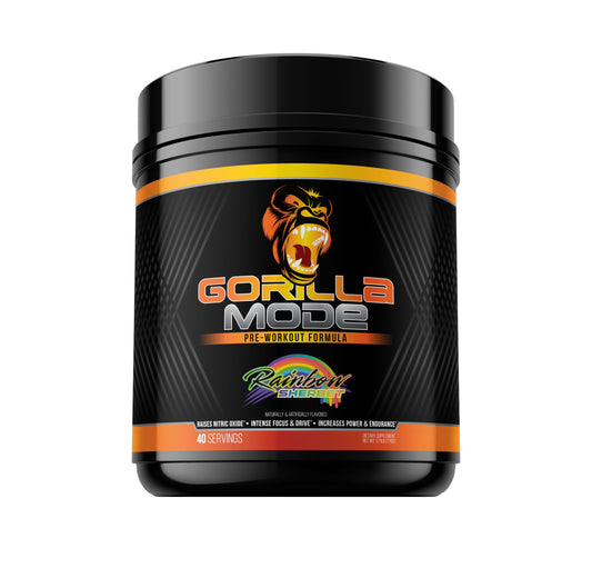 Gorilla Mode Pre Workout - Massive Pumps · Laser Focus · Energy · Power - L-Citrulline, Creatine, L-Tyrosine, Betaine, Hydroprime®, Alpha-GPC, 400mg Caffeine, Huperzine A - 776g (Rainbow Sherbet)