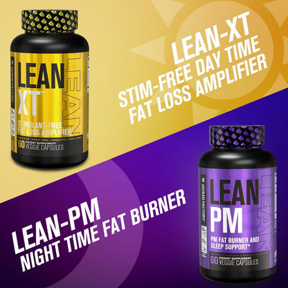 Jacked Factory Burn-XT Clinically Studied Thermogenic Fat Burner (120 Capsules), Lean PM Nighttime Fat Burner and Sleep Aid (120 Capsules), Lean-XT Caffeine-Free Weight Loss Supplement (60 Capsules)