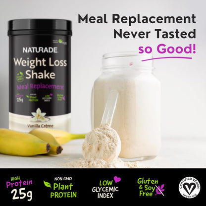 Naturade Weight Loss Shake Meal Replacement, 18 Servings - 25g Plant-Based Protein, CLA, Fiber & 18 Vitamins and Minerals Designed to Curb Cravings and Boost Daily Nutrition - Vanilla Creme