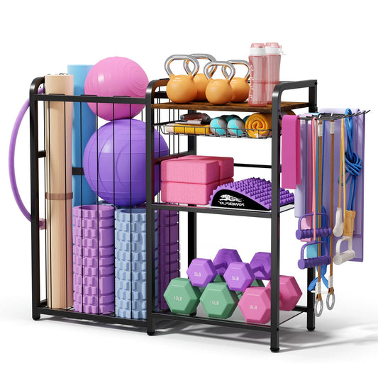 Weight Rack for Home Gym - Exercise Equipment Storage Organizer for Yoga Mat Dumbbells Kettlebells Foam Roller Yoga Strap & Resistance Bands, Ideal Yoga Mat Holder & Workout Equipment Organizer