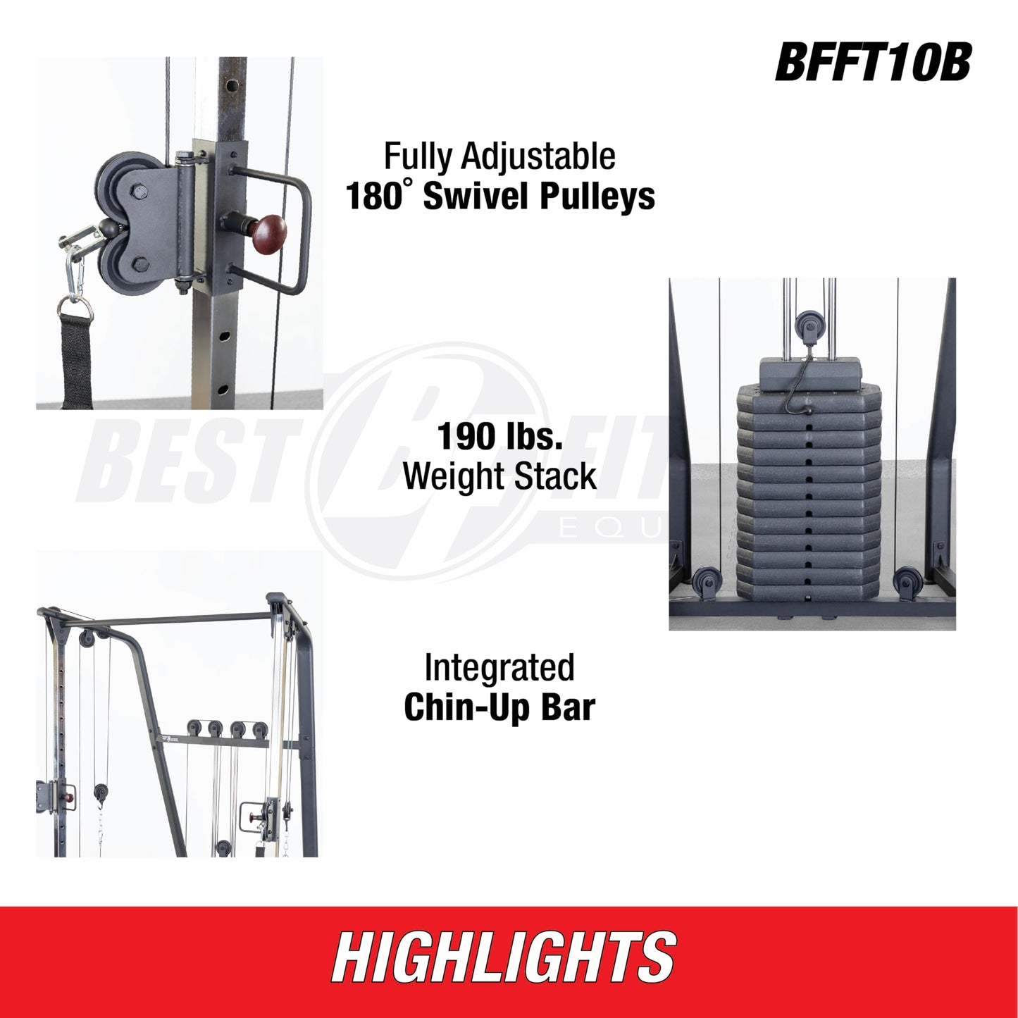 Body-Solid Best Fitness Functional Trainer Cable Machine, Full Body Workout Weight Stacks, Chest and Shoulder Exercise Home Gym LAT Pulldown Machines with 190lb Weights Stack, Midnight Black (Black)