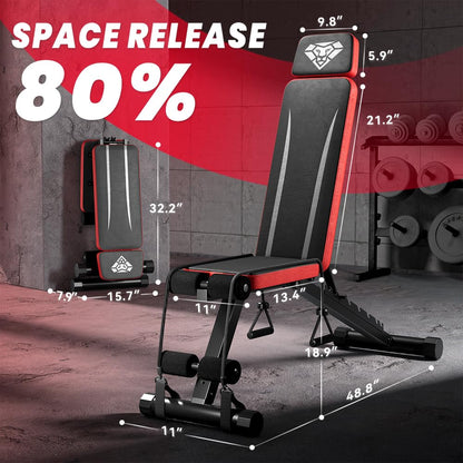 Adjustable Weight Bench, Workout Bench with Adjustable Headrest for Full Body Workout, Fast Folding 660LBS Stable Weight Bench for Men Women Versatile Workouts and Workout Bench for Home Gym (Black)