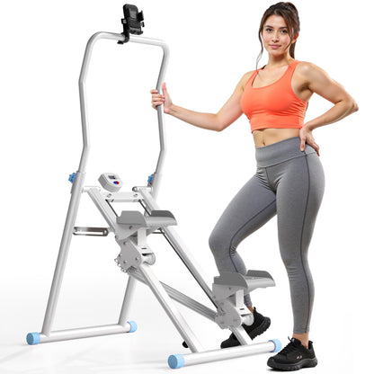 Stair Stepper Resistance Adjustable Folding Vertical Climber Machine for Home Gym Full-Body Workout (Blue/White)