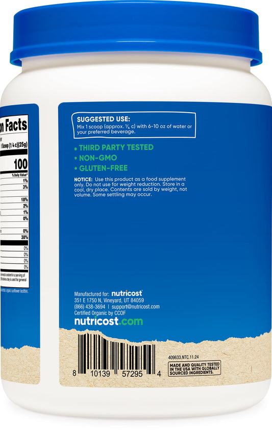 Nutricost Organic Whey Protein Concentrate, Unflavored, (1LB) - Gluten-Free, Non-GMO