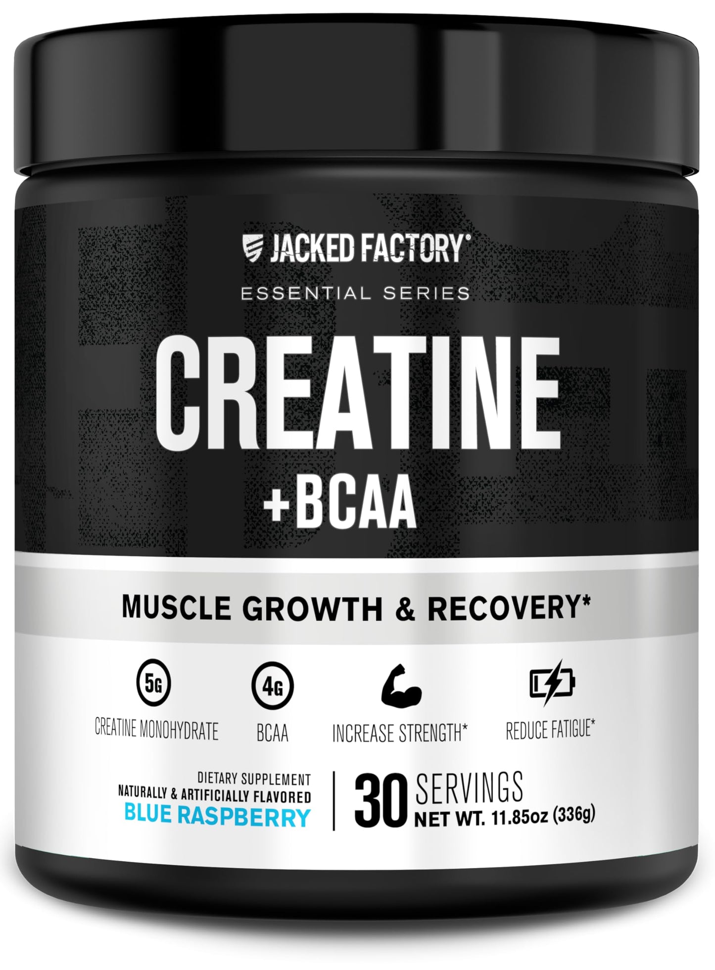 Jacked Factory Creatine + BCAAs - Creatine Monohydrate + BCAA Powder for Increased Post-Workout Recovery, Performance, Lean Muscle Growth, & Reduced Fatigue - 30 Servings, Blue Raspberry