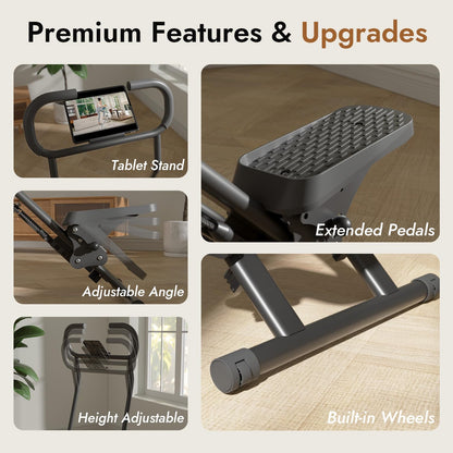 MACYO Stair Stepper for Home Gym Exercise, Adjustable Resistance, Tablet Holder, Compact Folding Cardio Exercise Climber with Extended Step Range, Adjustable Handlebar & Pedals (Black)
