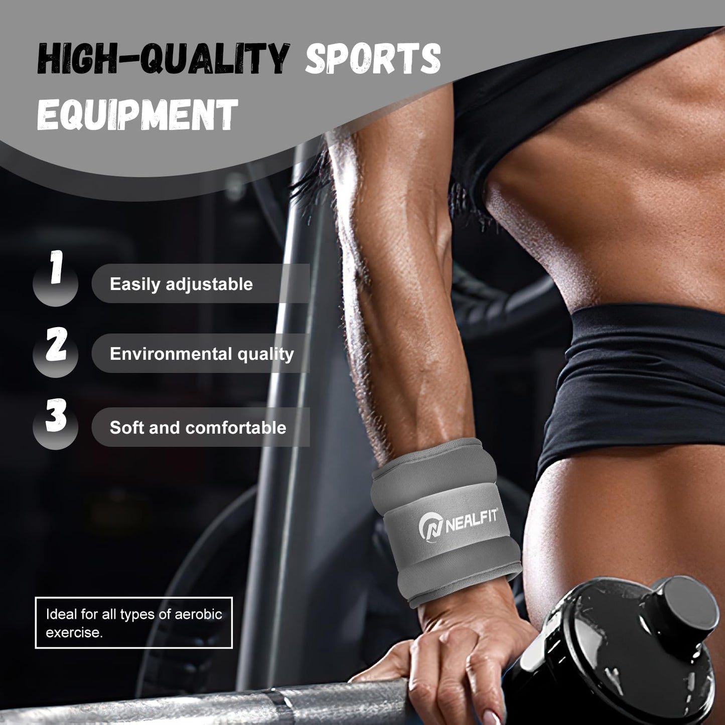 NEALFIT Ankle Weights for Men Women Kids, Leg Arm Wrist Weights with Adjustable Strap for Running, Gymnastics, Aerobics,Gym, Fitness (Gray, 1 lb x 2)