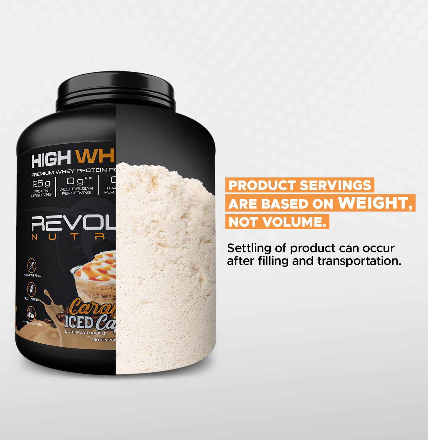Revolution Nutrition, High Whey, Protein Powder 6LB, Whey Isolate, Gluten Free, Lean Muscle Mass for Men & Women, 25g of Protein Per Scoop, 2.7kg, 73 Servings (Caramel Iced Cappuccino, 6 Pound)