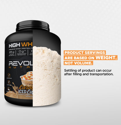Revolution Nutrition, High Whey, Protein Powder 6LB, Whey Isolate, Gluten Free, Lean Muscle Mass for Men & Women, 25g of Protein Per Scoop, 2.7kg, 73 Servings (Caramel Iced Cappuccino, 6 Pound)