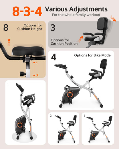 YOSUDA Exercise Bike, 5 in 1 Folding Exercise Bike for Seniors 330lbs Capacity, Magnetic X-Bike with 16-Level Resistance, Back Support Cushion for Home Gym Workout