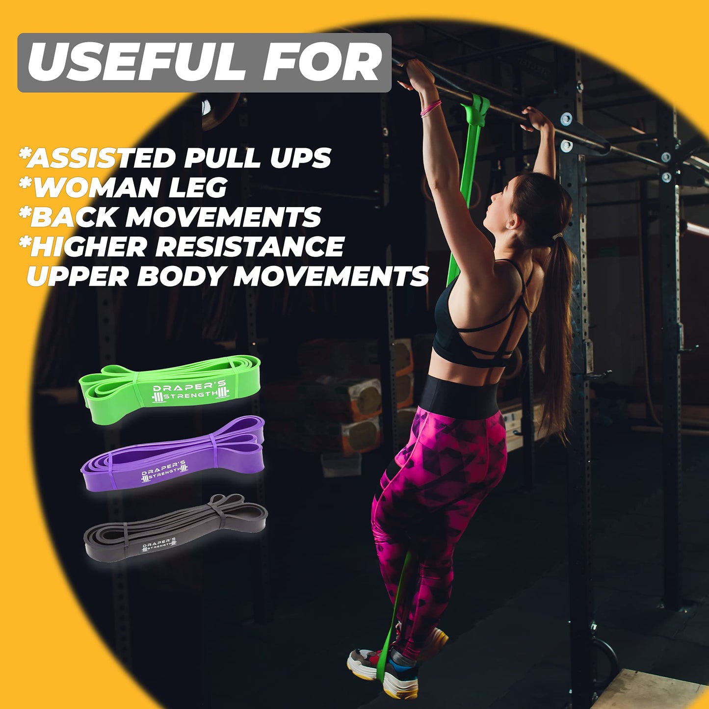 DRAPER'S STRENGTH Heavy Duty Resistance Stretch Loop Bands for Powerlifting Workout Exercise and Assisted Pull Ups 04. Purple