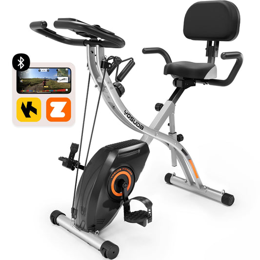 YOSUDA Exercise Bike, 5 in 1 Folding Exercise Bike for Seniors 330lbs Capacity, Magnetic X-Bike with 16-Level Resistance, Back Support Cushion for Home Gym Workout