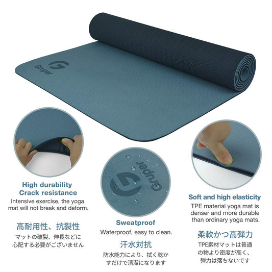 Yoga Mat Non Slip, Eco Friendly Fitness Exercise Mat with Carrying Strap,Pro Yoga Mats for Women,Workout Mats for Home, Pilates and Floor Exercises (Grey Blue/Black, Thickness-6mm)