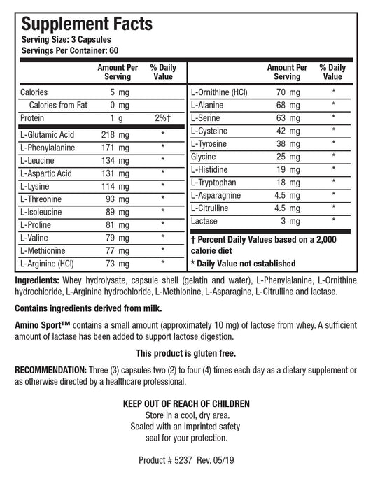 Biotics Research Amino Sport Broad Spectrum Amino Acids, Essential Amino Acids, BCAAs, Sports Recovery, Support Lean Muscle Mass 180 Capsules