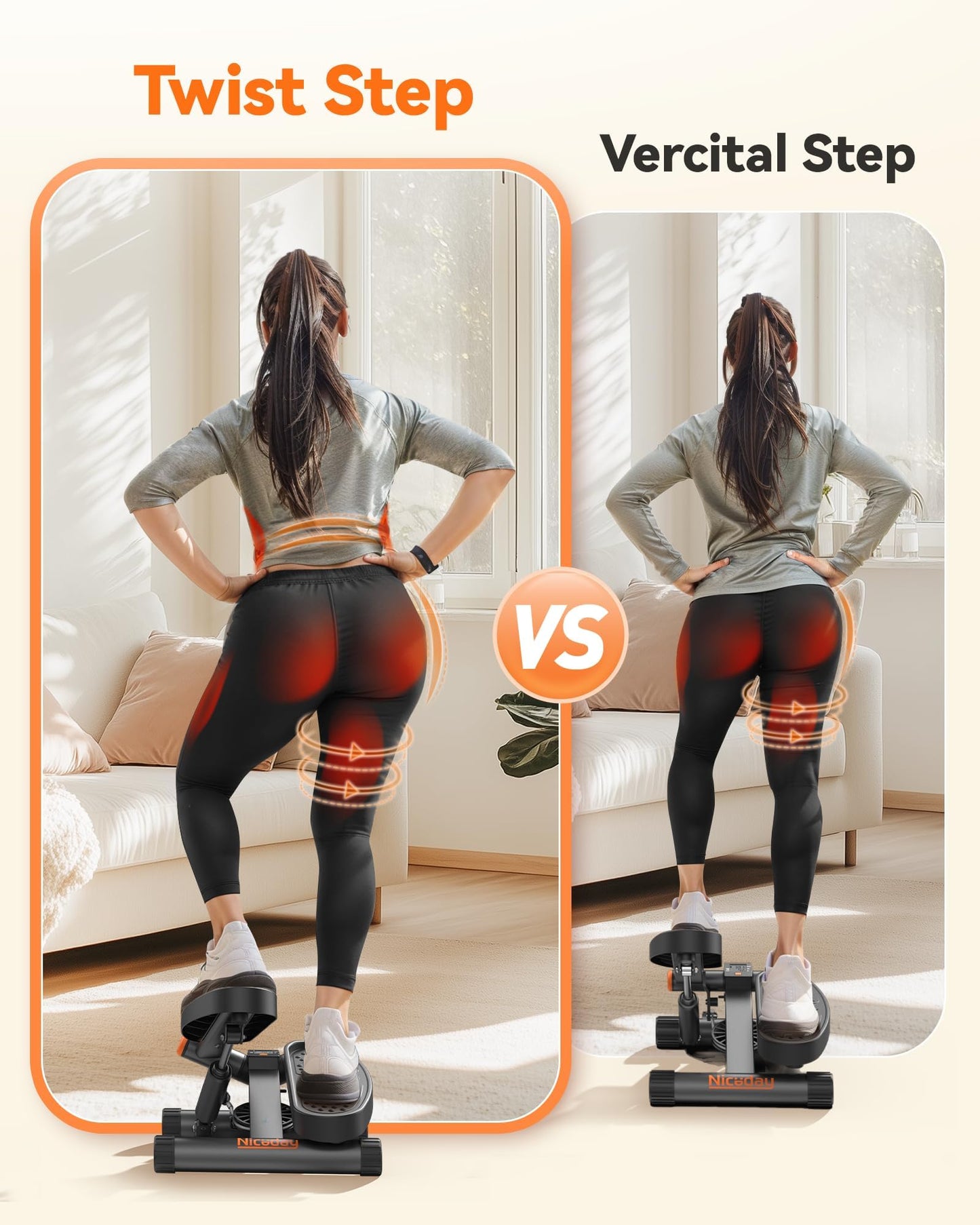 Niceday Twist Stepper for Exercise at Home, Mini Stair Stepper with Resistance Bands at Home Workout Equipment with 300LBS Loading Capacity, Hydraulic Fitness Stepper with LCD Monitor Gray