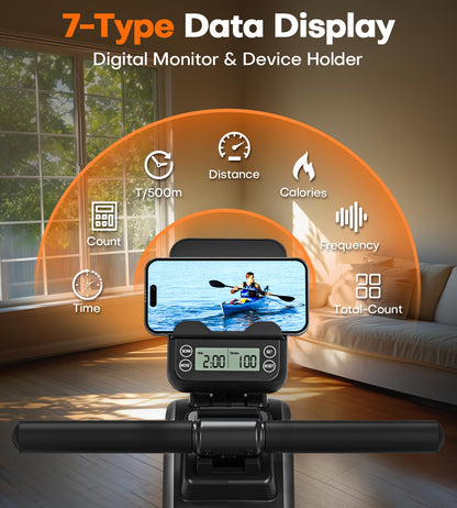 Rowing Machine, MOSUNY Magnetic Rowing Machines for Home 350 LB Weight Capacity, 16 Levels Resistance Row Machine with Dual Slide Rail, Bluetooth, App Compatible 2025
