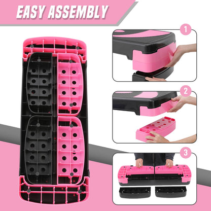 SFIHOME 31" Aerobic Exercise Step Platform, Step Up Exercise Platform with 4" 6" 8" Adjustable Risers, Stair Stepper Workout Stepper for Home Gym Strength Training Fitness Equipment, Pink