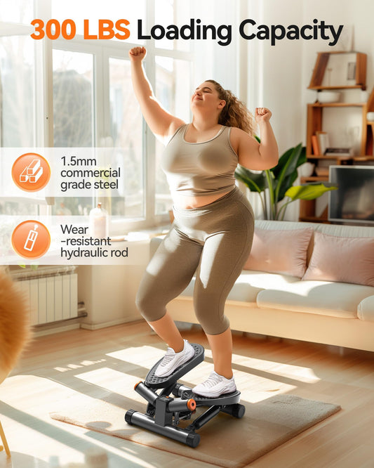Niceday Twist Stepper for Exercise at Home, Mini Stair Stepper with Resistance Bands at Home Workout Equipment with 300LBS Loading Capacity, Hydraulic Fitness Stepper with LCD Monitor Gray