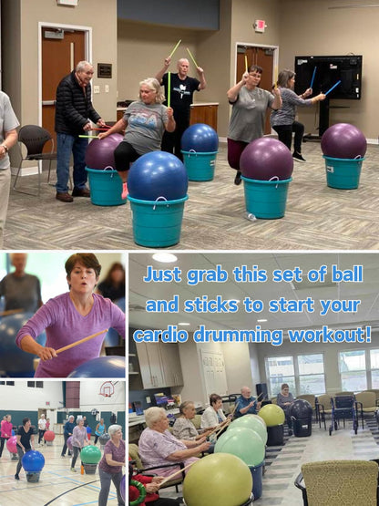 Cardio Drumming Set, Glazeal 15.6" Exercise Ball with Pump & Cardio Drumming Sticks Adults Premium Aerobic Drumming Kit for Stability, Rhythm, Gymnastics