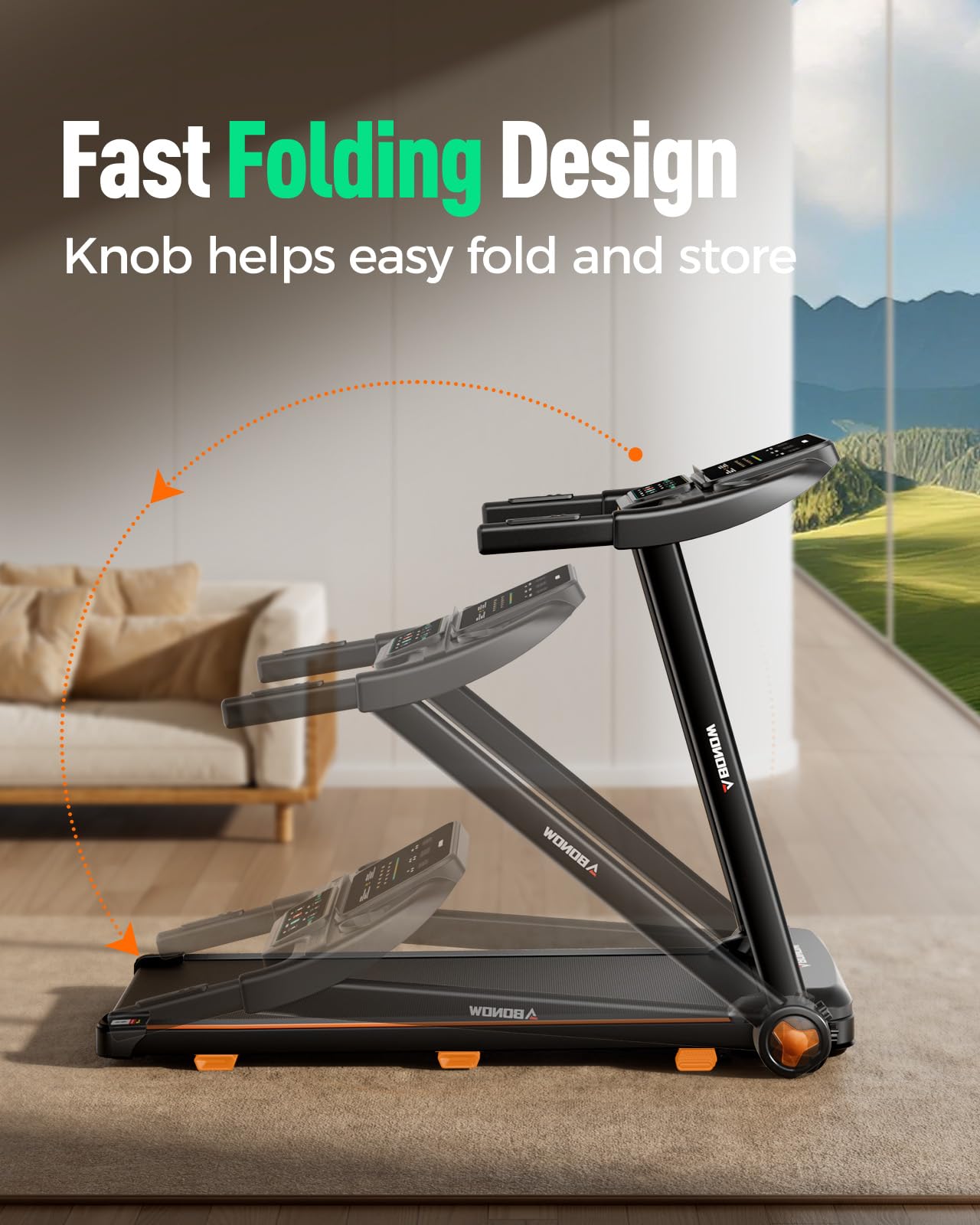Folding Treadmills for Home with Incline, 3.0HP Quiet Brushless Portable Fitness Running Walking Exercise Treadmill with LED Display, 265lbs Weight Capacity