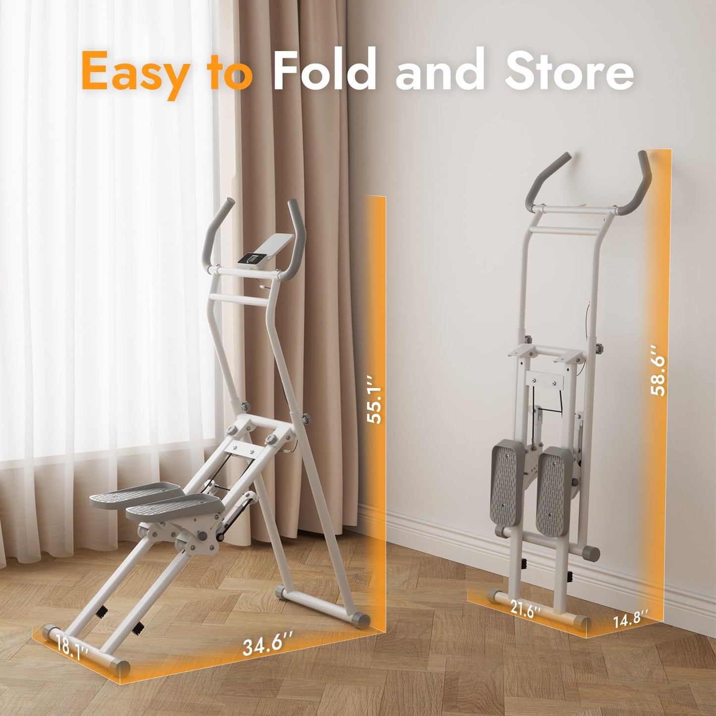 MACYO Stair Stepper for Home Workout - Full-Size Foot Pedals with Tablet Holder, Foldable Stepping Climbers, Easy Assembly, Compact Design for Cardio & Leg Training (White)