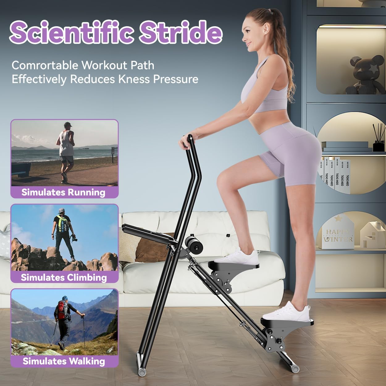 SEWD Foldable Stair Stepper Machine – AB Workout Equipment for Home Gym, Full-Body Cardio Workout Equipment with Adjustable Handlebar & Pedals