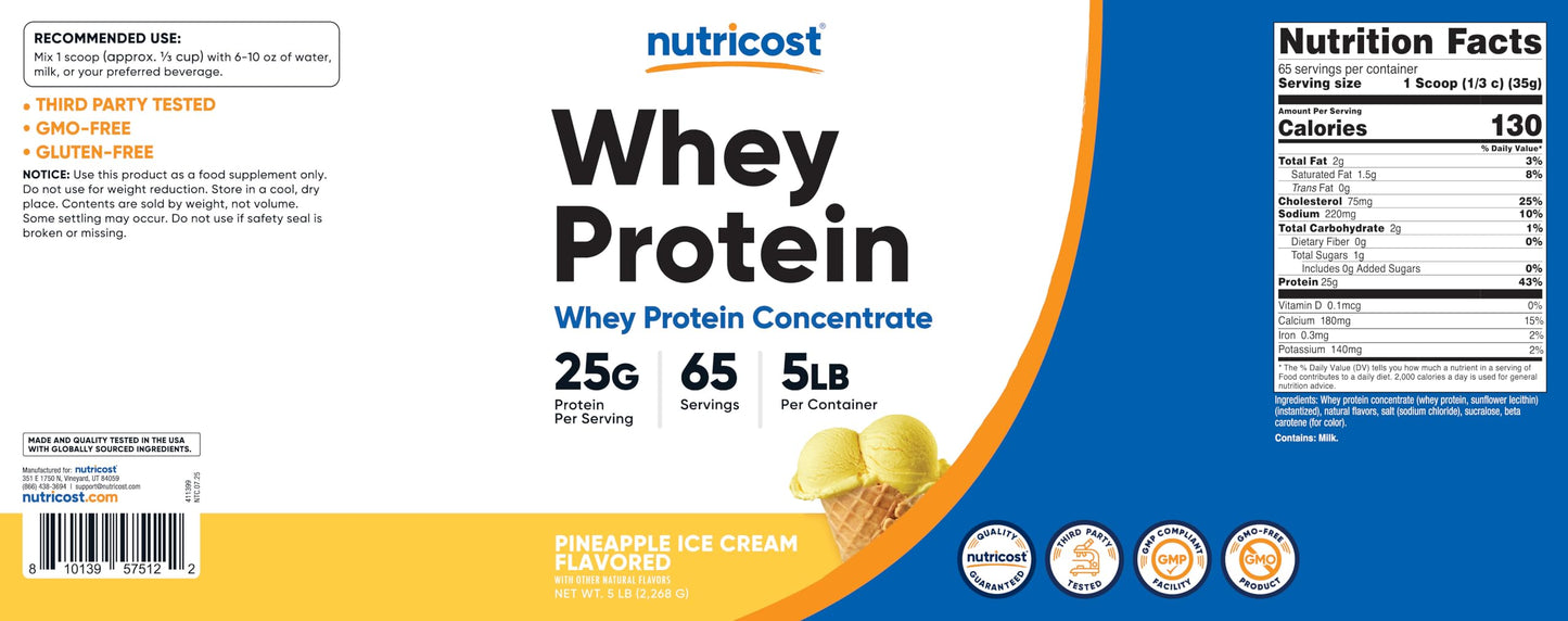Nutricost Whey Protein Powder Pineapple (5 LBS) - Gluten-Free, GMO-Free, from Whey Protein Concentrate