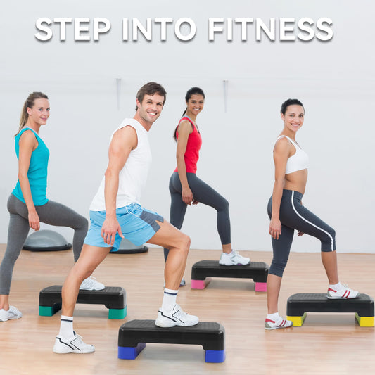 Fitvids 18" Workout Aerobic Stepper Step Platform with 2 Risers, Lightweight Portable Step Up Platform Trainer, Adjustable Height 3.2’’ 5.5’’ for Home Gym, Black and Pink