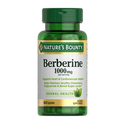 Nature's Bounty Berberine Supplements,1000mg, Berberine Capsules for Blood Sugar Support, Cholesterol & Heart Health, 60 Count