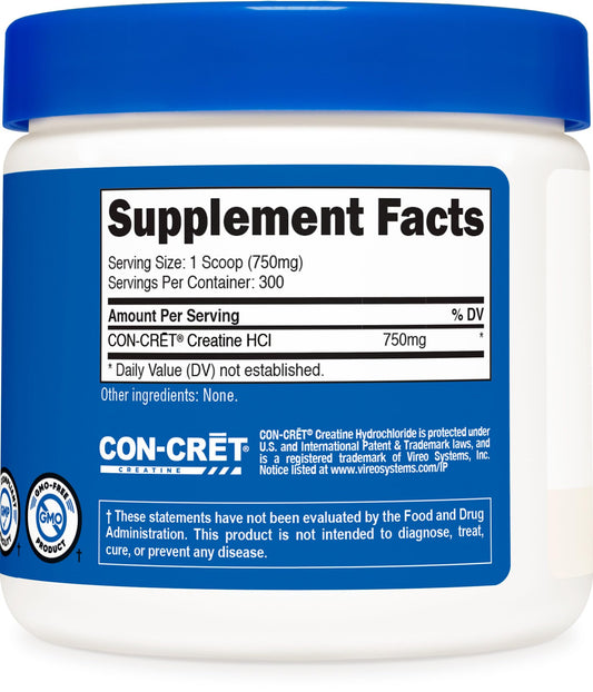 Nutricost Creatine HCl Powder (8 OZ) - Made with CON-CRET Creatine, 300 Servings