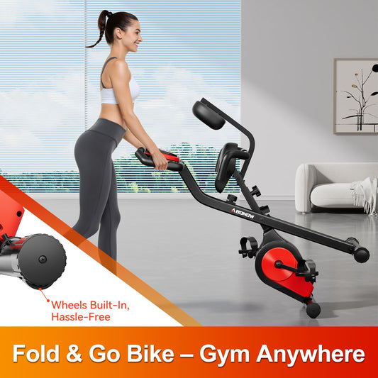 Foldable Exercise Bike, Low Noise Stationary Bikes for Home, Compact Indoor Cycling Bike with Adjustable Magnetic Resistance, 330lbs Capacity 6.6lbs Flywheel Workout Bike - Black
