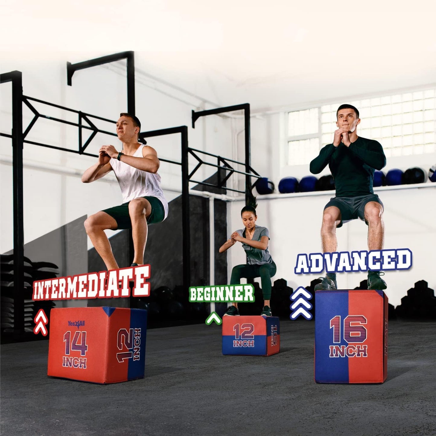 Yes4All 3-in-1 Soft-Padded Plyo Box With Wooden Core, Non-Slip Multi-Use Cushioned Plyometric Jump Box with Vinyl Cover for Jumping, Conditioning, Strength Training - 16x14x12 Inches