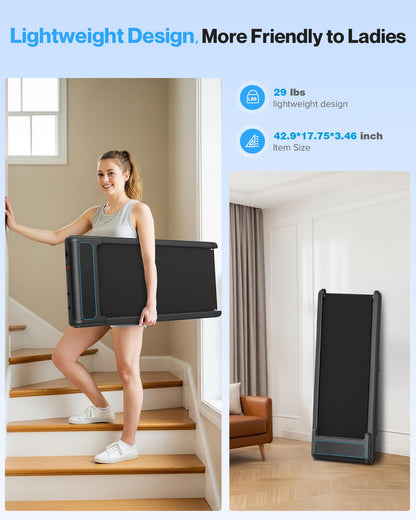 10% Incline Under Desk Walking Pad, 2.5HP Low Noise Treadmill for Home Office Apartment, 3 in 1 Lightweight Running Machine for Small Space, Works with Apps & Mute Remote Control, No Installation