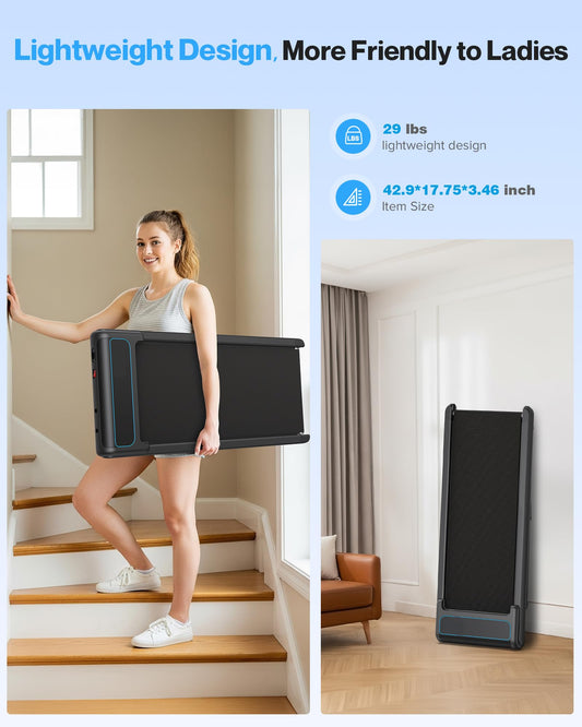 10% Incline Under Desk Walking Pad, 2.5HP Low Noise Treadmill for Home Office Apartment, 3 in 1 Lightweight Running Machine for Small Space, Works with Apps & Mute Remote Control, No Installation