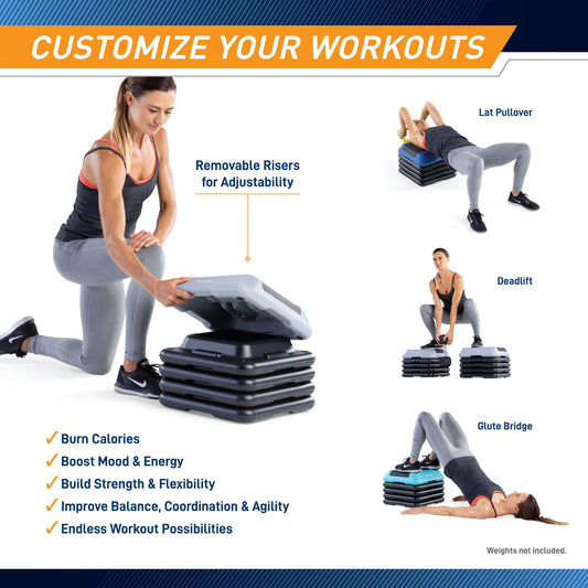 Circuit Fitness by Marcy 16 x 16 inches Adjustable Height Aerobic Step Platform with 4 Risers, Non-Slip Rubber Surface, Home Exercise Fitness Training, American Pink, STEP-PINK01-4R