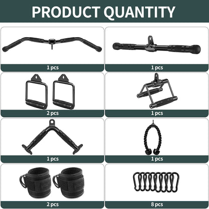 WNOEY Cable Attachments for Gym, Cable Machine Attachment Set, LAT Pulldown Attachments, Cable Machine Accessories, Tricep Pull Down Attachment, Home Gym Accessories (17 Pcs Set)