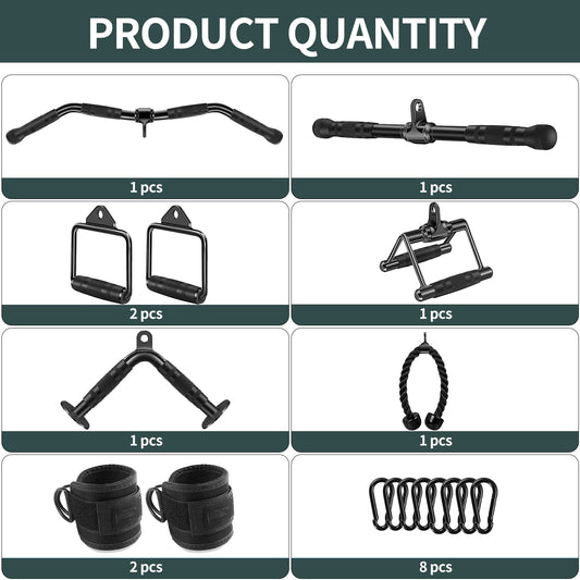 WNOEY Cable Attachments for Gym, Cable Machine Attachment Set, LAT Pulldown Attachments, Cable Machine Accessories, Tricep Pull Down Attachment, Home Gym Accessories (17 Pcs Set)