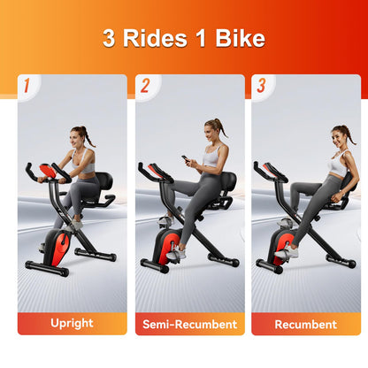 Foldable Exercise Bike, Low Noise Stationary Bikes for Home, Compact Indoor Cycling Bike with Adjustable Magnetic Resistance, 330lbs Capacity 6.6lbs Flywheel Workout Bike - Black