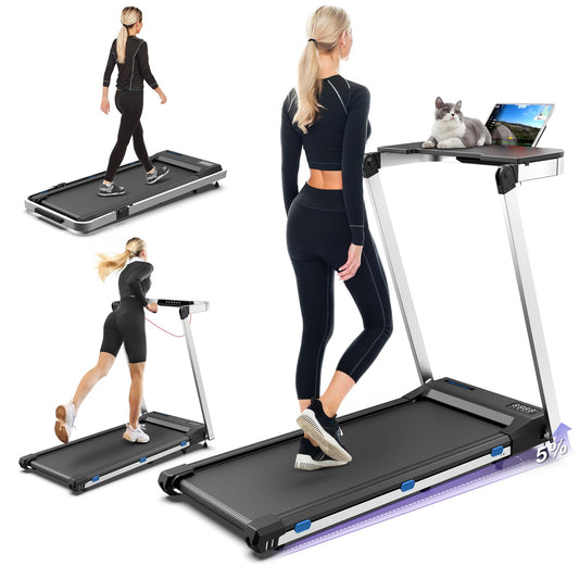 Cardirun 3 in 1 Foldable Treadmill with Desk Workstation - 3.0HP & 350 lb Capacity, Under Desk Treadmill with Incline for Home Small, Smart Voice Control & App & Remote Control, 2s Folding