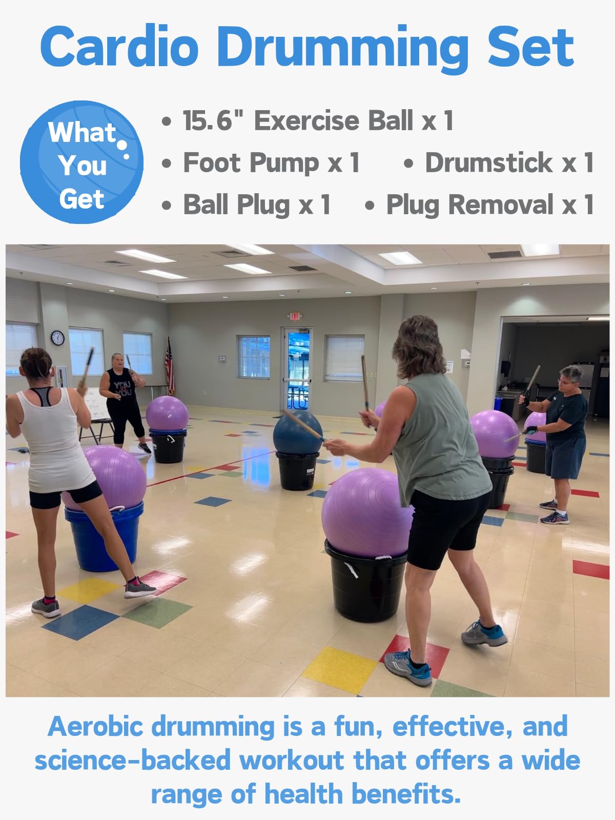 Cardio Drumming Set, Glazeal 15.6" Exercise Ball with Pump & Cardio Drumming Sticks Adults Premium Aerobic Drumming Kit for Stability, Rhythm, Gymnastics