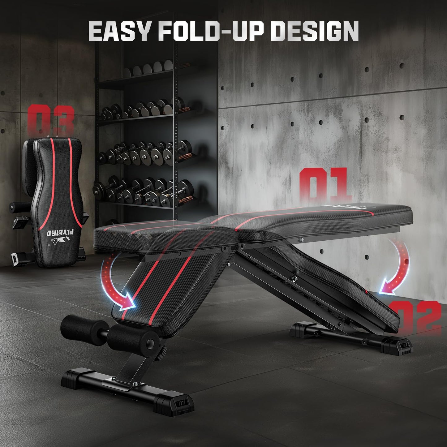 FLYBIRD Adjustable Bench,Utility Weight Bench for Full Body Workout- Multi-Purpose Foldable Incline Bench (Black)