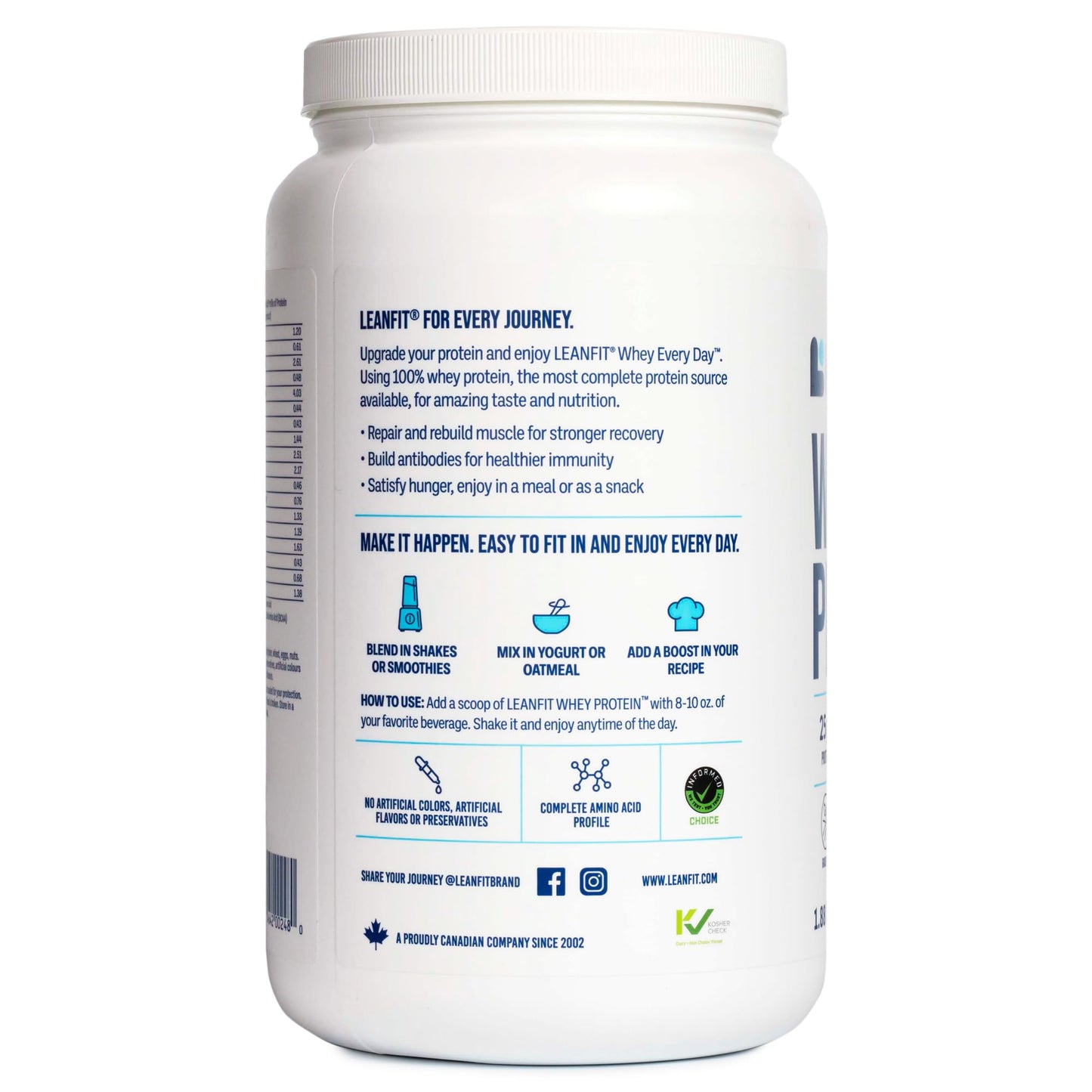 LeanFit WHEY Protein Cookies & Cream - 100% Whey Protein Powder, 25g Protein Per Serving - Grass-Fed, Gluten-Free, BCAAs, Amino Acid - 26 Servings, 1.88 lb Tub