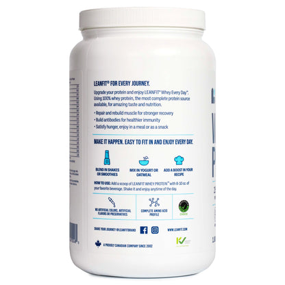 LeanFit WHEY Protein Cookies & Cream - 100% Whey Protein Powder, 25g Protein Per Serving - Grass-Fed, Gluten-Free, BCAAs, Amino Acid - 26 Servings, 1.88 lb Tub